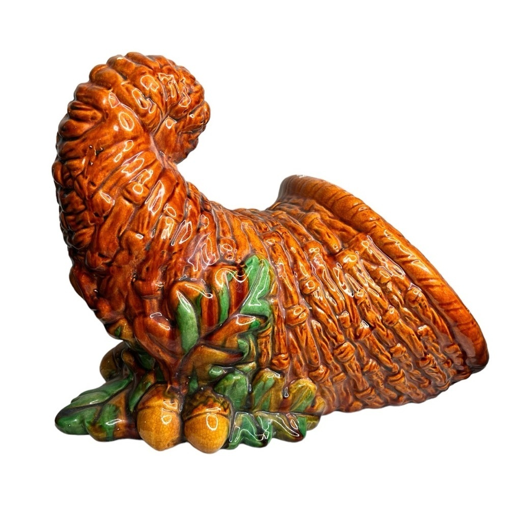 Vintage Majolica HA029 Large Cornucopia Basketweave Centerpiece